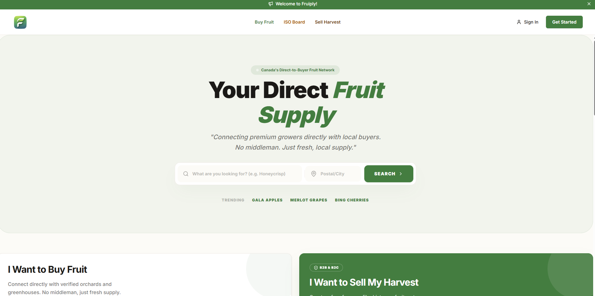 Fruiply marketplace website — Canada