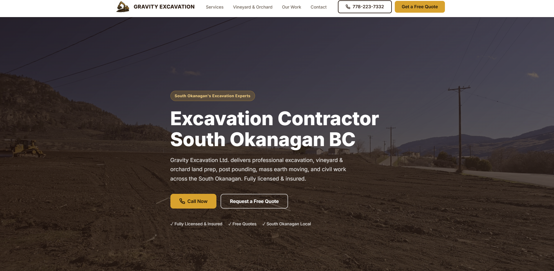 Gravity Excavation website — South Okanagan BC