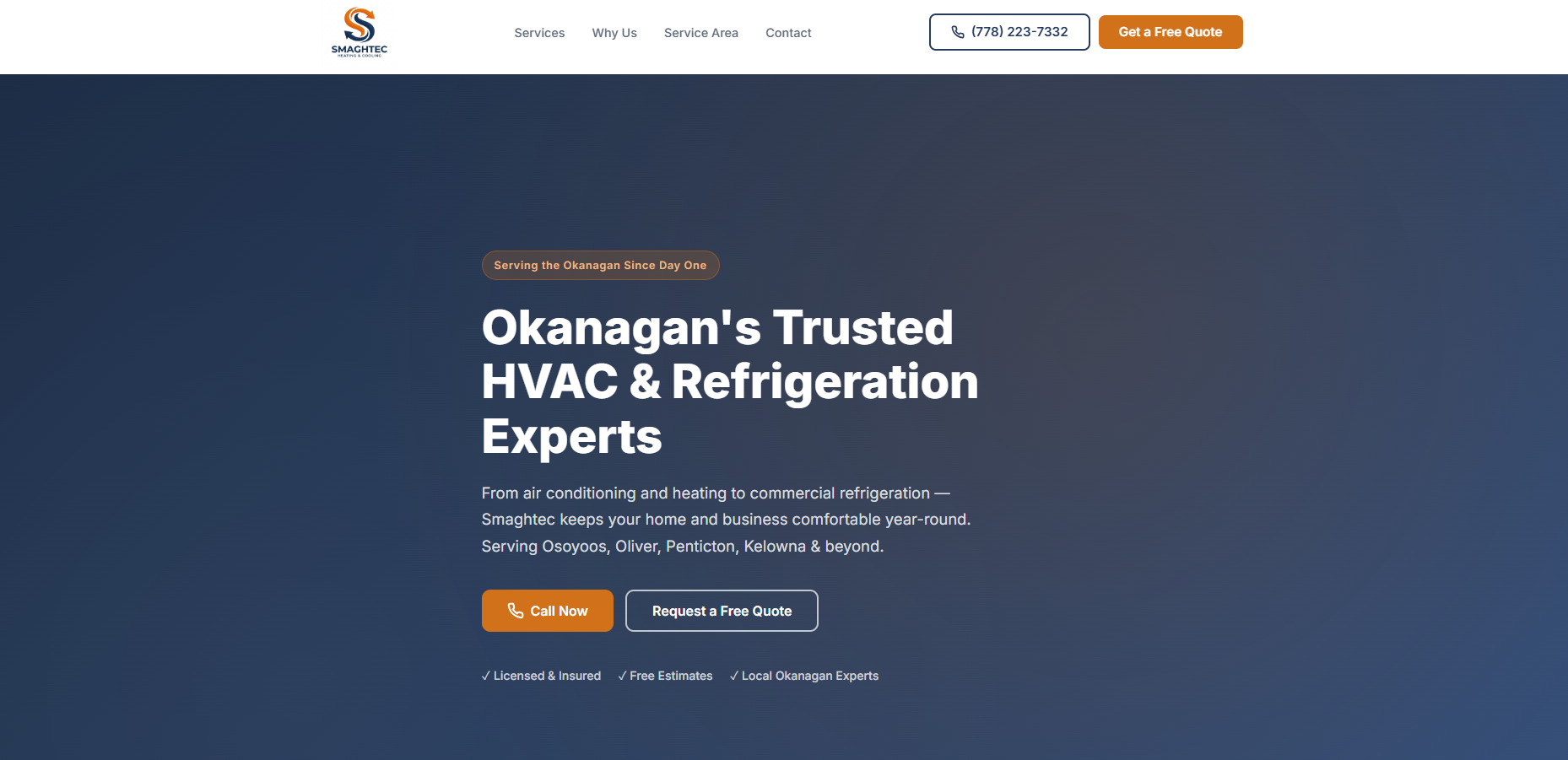 Smaghtec HVAC website — Osoyoos BC