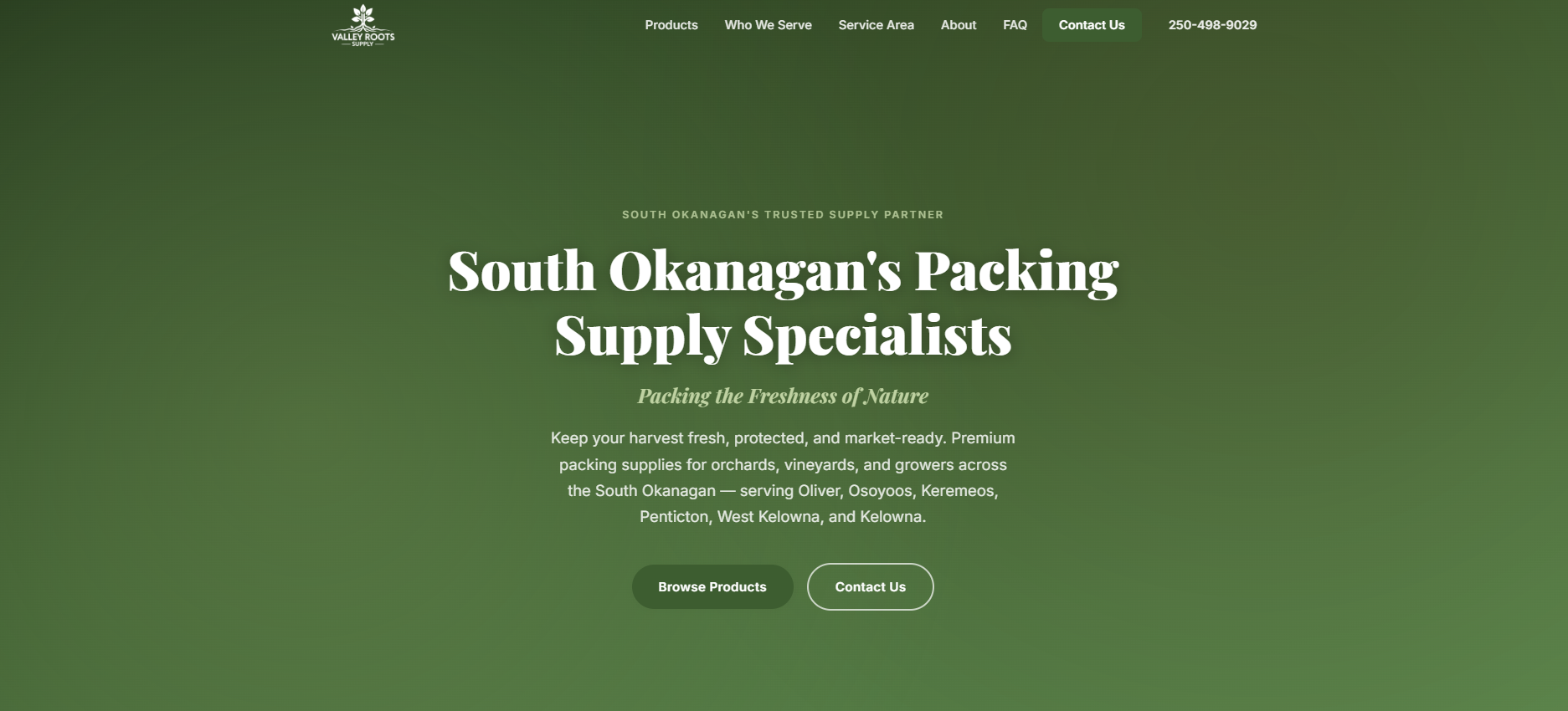 Valley Roots Supply website — Oliver BC